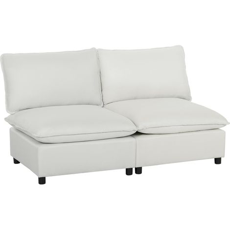 Canapé 2 places, 146 cm, modulable, en similicuir, avec assise large et profonde, coussins épais, montage facile, gris