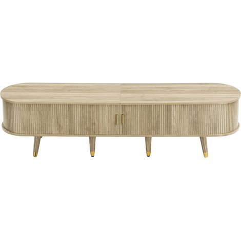 ELVMI Mobile TV con 2 Ante Scorrevoli, Cassetti e Vani Aperti, Passacavi, Soggiorno, 175×38×45 cm, in MDF, Rovere (1/5)
