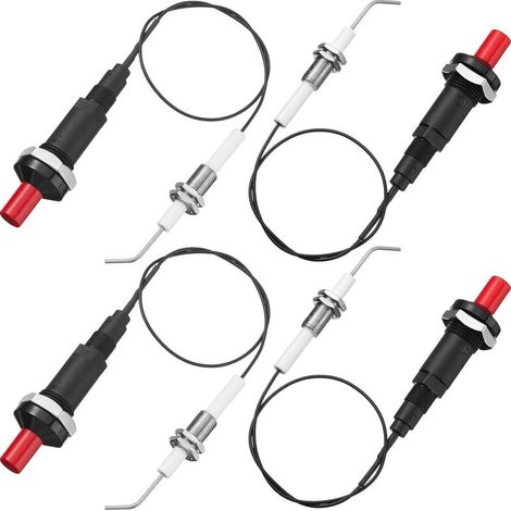 4 Pièces Kit d'Allumeur Piézo-Poussoir au Propane avec électrode en Céramique Filetée Fil de Prise d'Allumage 30 cm pour Gril à Gaz,Cheminée,Chauffage,Cuisinière