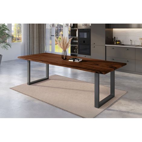 Esstisch Baumkante massiv Akazie nussbaum 240 x 100 U-Gestell schwarz NICK (1/5)