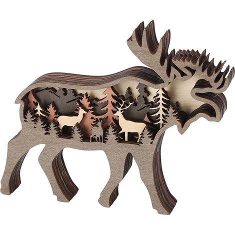 Sculpture Bois 3D Animaux Forêt Multiniveau Décoration Murale Maison Cerf Artisanal