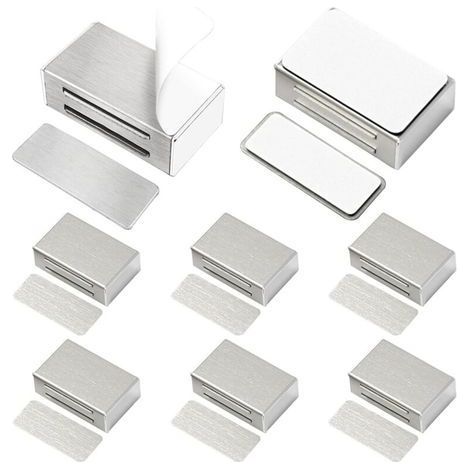 Lot de 8 loquets magnétiques auto-adhésifs pour porte d'armoire, mise à jour de la boucle de porte magnétique, pas de vis, pas de perçage nécessaire. (1/5)