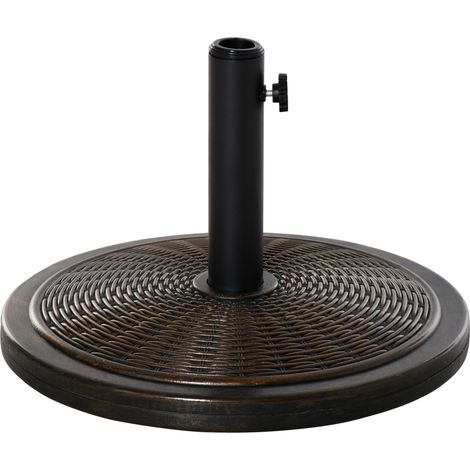 Base per Ombrellone in Cemento e Plastica da 14kg con Effetto Rattan Ø48x34cm, Bronzo
