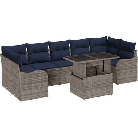 Conjunto de sofá de jardín 8 uds. Gris y marino ratán sintético vidaXL (1/5)