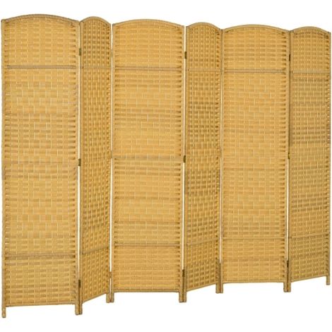 Separador de ambientes, mampara plegable de 6 piezas, diseño tejido, madera de pino, madera natural, fabricado en el lugar. (1/5)