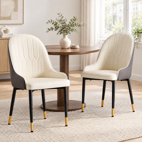 Silla de comedor de PU, lote de 2, 91 cm, gris oscuro, blanco y negro DESVIAE (1/5)