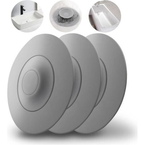 BUNTHAUS Gris,3 Pièces Bouchon Baignoire Silicone   Pliable Bouchon d'écoulement Universel   Bouchon d'évier à Pression avec Filtre à Aliments et à Cheveux pour éviers, Lavabos et Baignoires