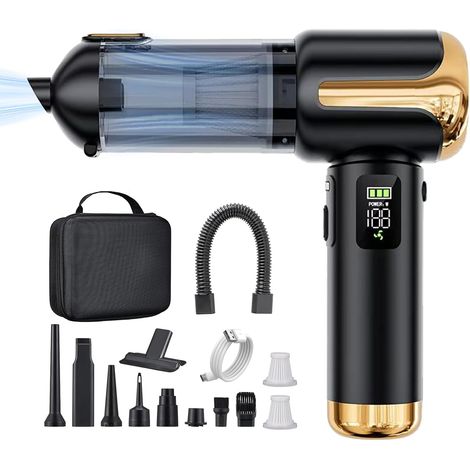 Aspirateur à main sans fil, 27 000 Pa, rechargeable, portable, léger, puissant, 220 000 tr/min, souffleur électrique pour voiture, cuisine, PC, canapé, bureau (noir) (1/5)