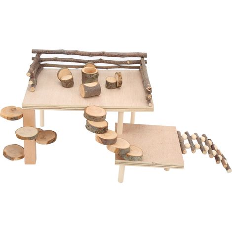 Ensemble de jeu en bois naturel pour hamsters, système d'escalade pour petits animaux de compagnie (1/5)