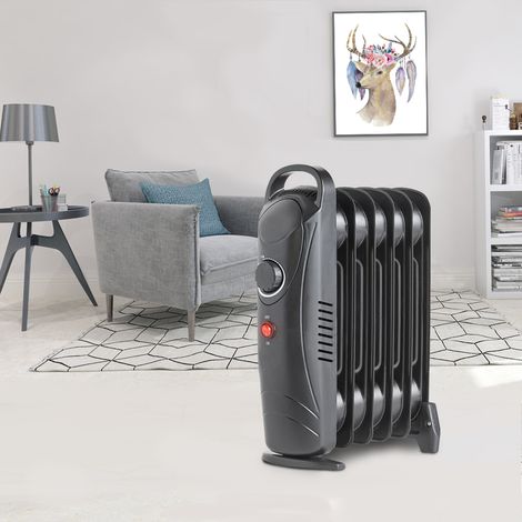 Oil Filled Radiator Portable Electric Heater Thermostat Mini 6 Fin 800W Black (1/5)
