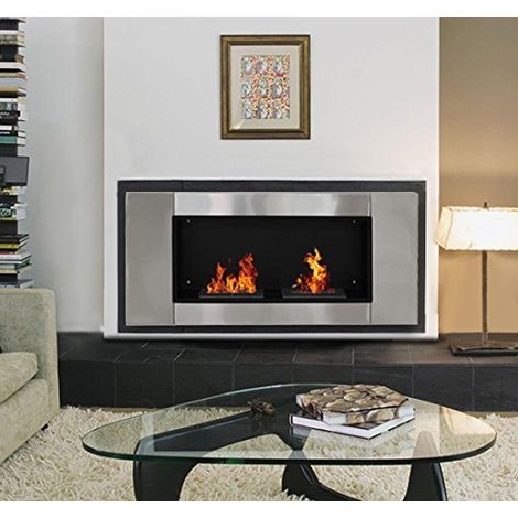 Cheminée bioéthanol Murale encastrable brûleur 20,9 L, environ 3 h de durée de combustion 110L x 14,5l x 54H cm Couverture 25-30 m² Acier inox (1/5)