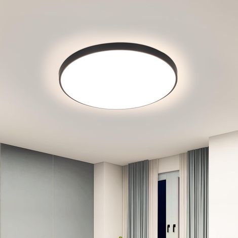 Plafonnier LED, 24W Lampe de Plafond LED Rond, 4500K Blanc Neutre Moderne Luminaire Plafonnier IP54 Imperméable pour Salle de Bain Chambre Cuisine Salon Couloir, Ø 27CM Noir (1/5)