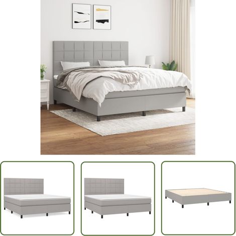 The Living Store Sommier à lattes de lit avec matelas Gris clair 180x200cm Tissu - Lit Double - Lit Tapissier - Literie - Matelas À Ressorts Ensachés - Tête De Lit Ajustable (1/5)