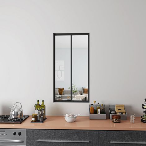 Aica Sanitaire – Cloison verrière en aluminium noir mat 63x108cm – Vitrage en verre trempé 4mm – Résistante aux détergents – Montage facile avec accessoires
