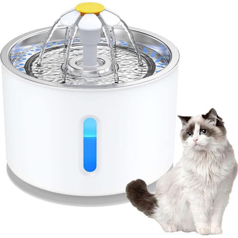 Fontaine à eau pour animaux lot de 1 en acier inoxydable gris 2,4 L avec LED fenêtre niveau d eau pompe silencieuse pour chat et petit chien (1/5)