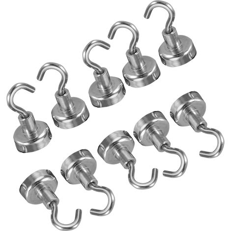 10Pcs Silver Heavy Duty Magnetic Hooks Indoor Outdoor Magnetic Hanger Hanging Hooks Set (D20mm) (1/5)
