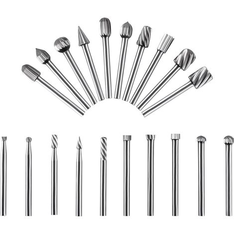 Set di 20 frese in carburo compatibili con frese rotative da 3 mm, utensile per intaglio in acciaio ad alta velocità per incisione su legno, foratura, lucidatura e molatura di metalli. (1/5)