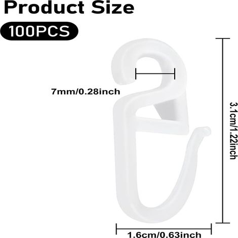 100-teiliges Set aus Gardinenhaken aus Kunststoff, Stoffband, PVC-Haken, Schienenperlenzubehör und quadratischen Schienenhaken. (1/5)