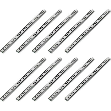 10er-Pack gerillte Schubladenführungen 17 mm Länge 406 mm 5 Paar 2 Schubladenführungen Silber verzinktes Stahl-Schubladenschienensystem mit Befestigungsmaterial MINKUROW