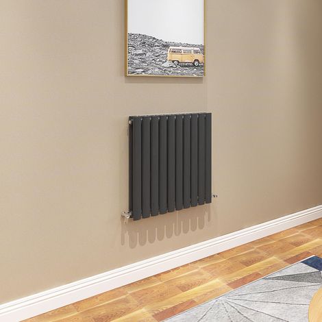 AICA Oval Column Radiator 600x590mm Central Heating Horizontal Double Stylish Black