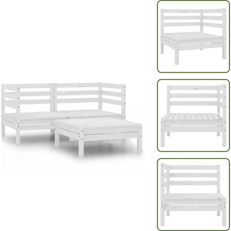 3-tlg. Garten-Lounge-Set Massivholz Kiefer Weiß - Gartenmöbel - Loungesessel - Rattanmöbel - Holzmöbel - Gartenecke (1/5)