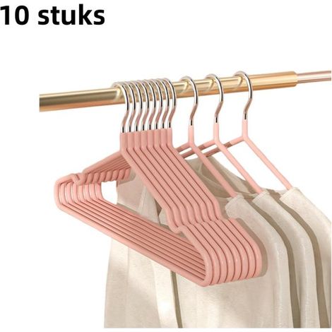 Lot de 10 séchoirs à linge en acier inoxydable - Antidérapants - Épais - Rainures aux épaules - Cintres multifonctionnels pour adultes - Rose (1/5)