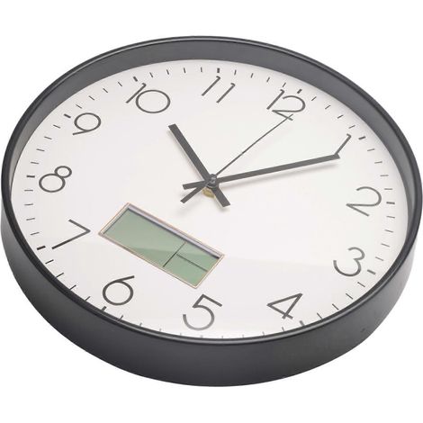 Horloge murale numérique de 30 cm (12 pouces) avec affichage de l'heure, du jour de la semaine et de la température, silencieuse (sans tic-tac), fonctionnant sur piles. (1/5)