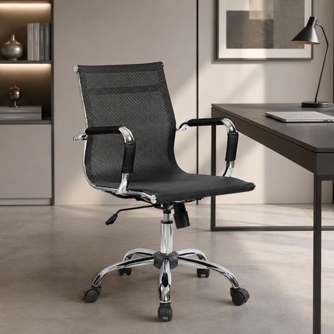 Dmora - Silla de oficina Placiday\, Silla ejecutiva con reposabrazos, Silla de oficina ergonómica, Negro, 62x54h92/102 cm (1/4)