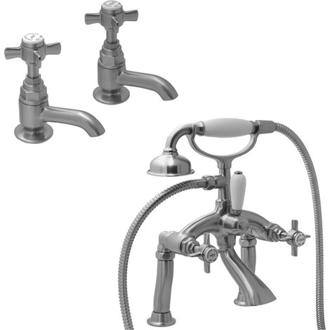 Francis Pegler Sequel Basin Taps & Bath Shower Mixer Set Brushed Nickel Finish (1/5)