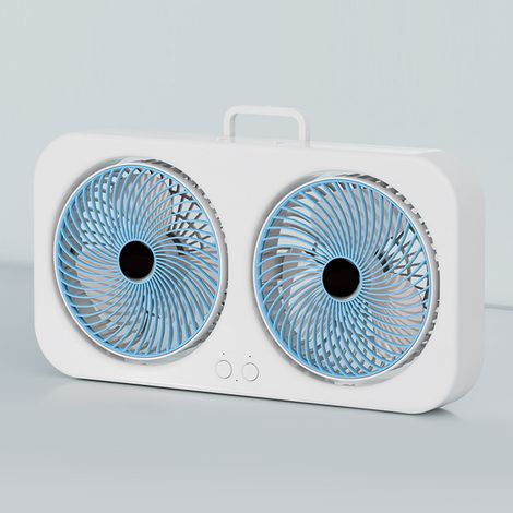 Ventilateur de bureau double circulateur d'air bas bruit rechargeable USB moteur sans balais réglage multi-vitesse pour maison dortoir bleu (1/3)