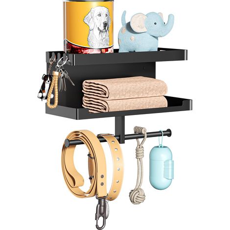 Chien de porte, penderie pour chien, support clef mural, porte-laisse mural noir, crochets pour animal de compagnie en métal avec clés, pour laisses, friandises d’entraînement, clés, grand (Noir) (1/5)
