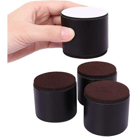 Lot de 4 patins adhésifs pour meubles, pieds de lit ronds, 5 cm de hauteur, noirs, adaptés aux canapés, armoires et tables. (1/4)