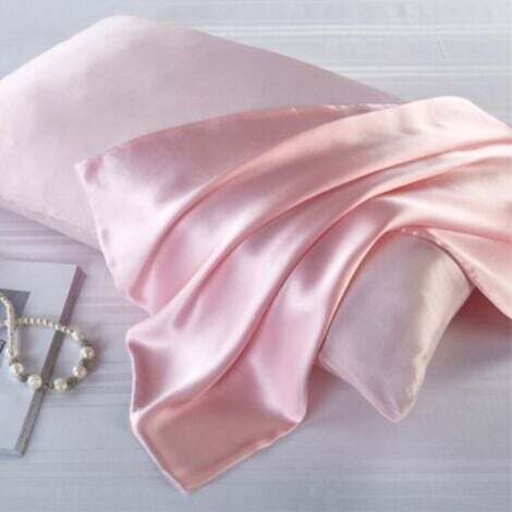 Taie d'oreiller en soie de mûrier naturelle – 50 x 75 cm, rose clair, lot de 1 (1/2)