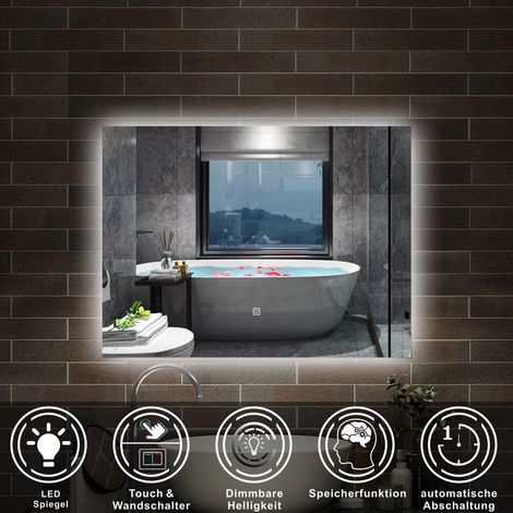 Weißkalt LED Badspiegel Badezimmerspiegel Wandspiegel Dimmbar LED Memory 80x60cm (1/5)