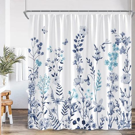 Filiyano-Rideau de douche à motifs de feuilles bleues, aquarelle végétale, feuilles d'eucalyptus, style moderne et épuré, décoration de salle de bain (1/2)