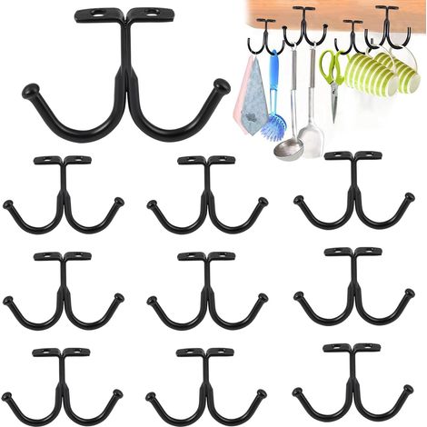10 Pièces Crochet Double Tasse Rangement, 85 mm/3.35in Tasses à Crochets sous Armoir, Accroche Tasse, Support Tasse a Cafe Suspendu,Rack de Rangement Tasse en Métal (1/5)