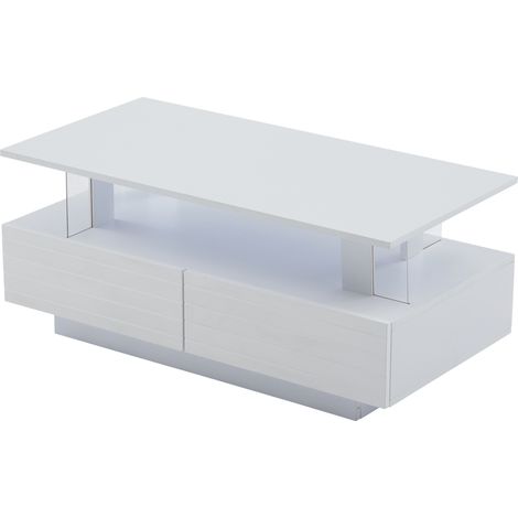 Mesa de centro LED blanca con almacenamiento, 100 x 50 x 42 cm, en aglomerado y acrílico (1/5)