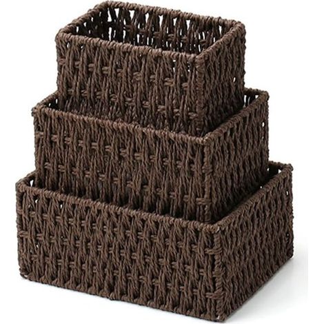 Cesti portaoggetti intrecciati a mano, set da 3 pezzi, marroni (1/5)
