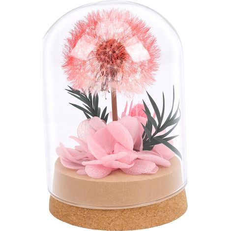 Pissenlit préservé sous cloche en verre, ornement réaliste et durable, cadeau attentionné pour la décoration rose (1/5)