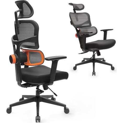 Sedia da ufficio ergonomica – Sedia da ufficio con schienale alto, esclusivo supporto lombare regolabile, schienale e profondità della seduta regolabili, funzione di inclinazione, poggiatesta e bracci (1/5)