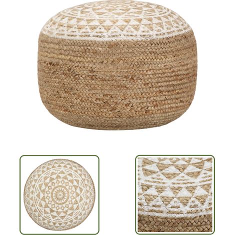 The Living Store Pouf fait à la main Blanc 45x30 cm Jute - Pouf Design - Pouf Moderne - Pouf Jute - Pouf Artisanal - Repose-pied Cosy (1/3)