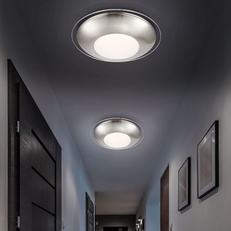 Plafoniera LED cromata da soggiorno, rotonda, a specchio, trasparente satinato, 12W 960Lm bianco caldo, PxH 26x10 cm, set di 2 (1/5)