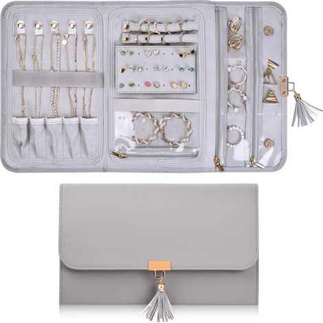Schmuckrolle Organizer Reise Schmucktasche Leder 28x17,6cm (1/5)
