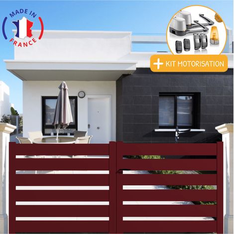 Portail aluminium battant SAH en kit + Motorisation dimensions L.3000 (entre piliers) X H.1980 mm LOCKYVIA (à bras) Couleurs Rouge (RAL 3004) (1/2)