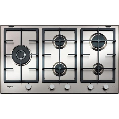 Whirlpool – Table de cuisson gaz 86 cm – 5 brûleurs à haut rendement 4 kW – Surface iXelium résistante aux taches – Commandes frontales