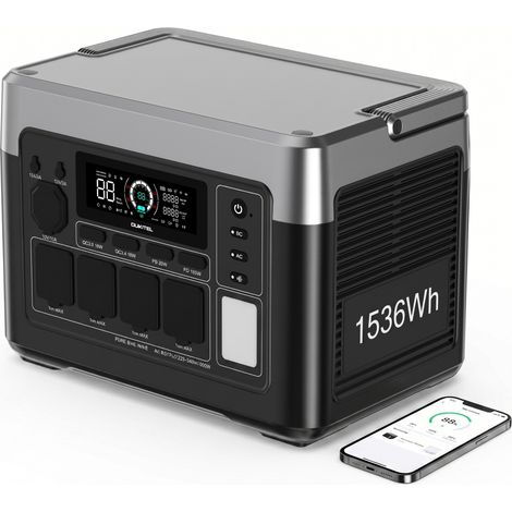 OUKITEL P1500E PLUS Tragbare Batterie 1536Wh 1800W LiFePO4, Mobiler Generator Reine Sinuswelle, AC/DC/USB, Solarladung, Camping & Notfälle