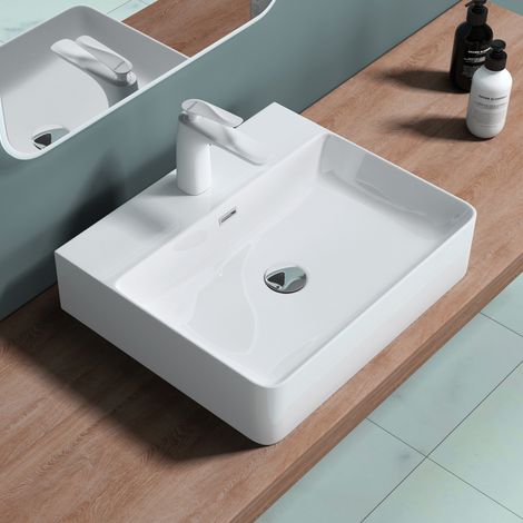 doporro® Lavamanos de cerámica 50x42x12cm lavabo blanco con orificio para grifería Mei201-500 (1/5)
