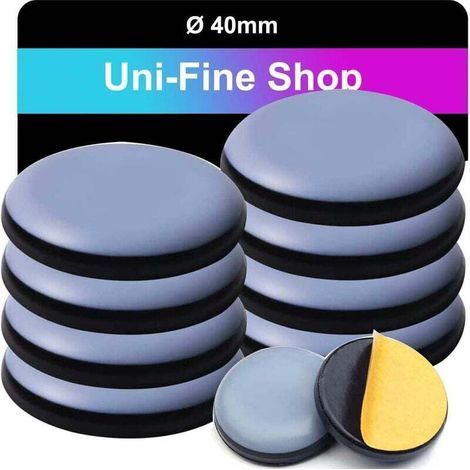 Set of 8 round 40mm Teflon glides – Self-adhesive for laminate, parquet and tiled floors – Optimal gliding for heavy furniture