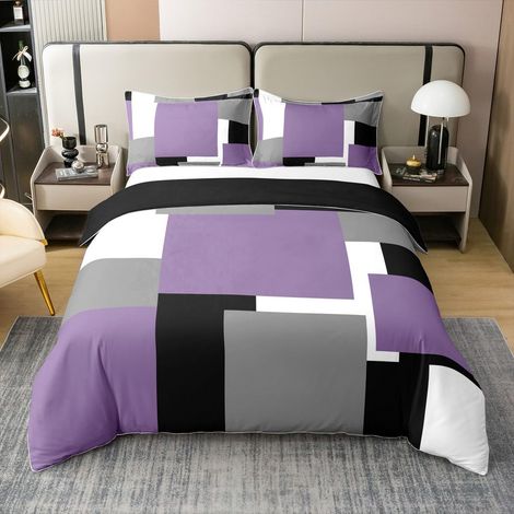 Violet Rectangle 100% Coton Housse de Couette 240x260cm Enfants Géométrique Parure de Lit pour Garçons Filles Art Moderne Ensemble de Literie léger Doux 3 pièces - 240 x 260 cm + 2 taies d'oreiller 65 (1/5)