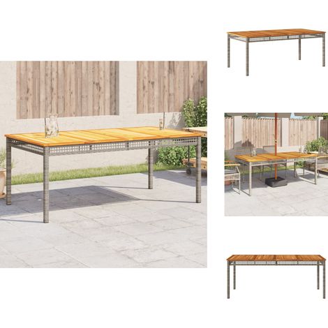 Table de jardin gris 180x90x75 cm résine tressée et bois acacia - Table De Jardin - Table Extérieure - Mobilier De Jardin - Table En Résine Tressée - Table Acacia (1/5)